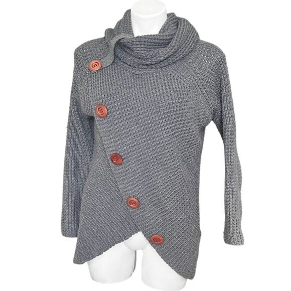 Grecerelle grey chunky knit cowl neck faux wrap front size medium - Picture 1 of 10